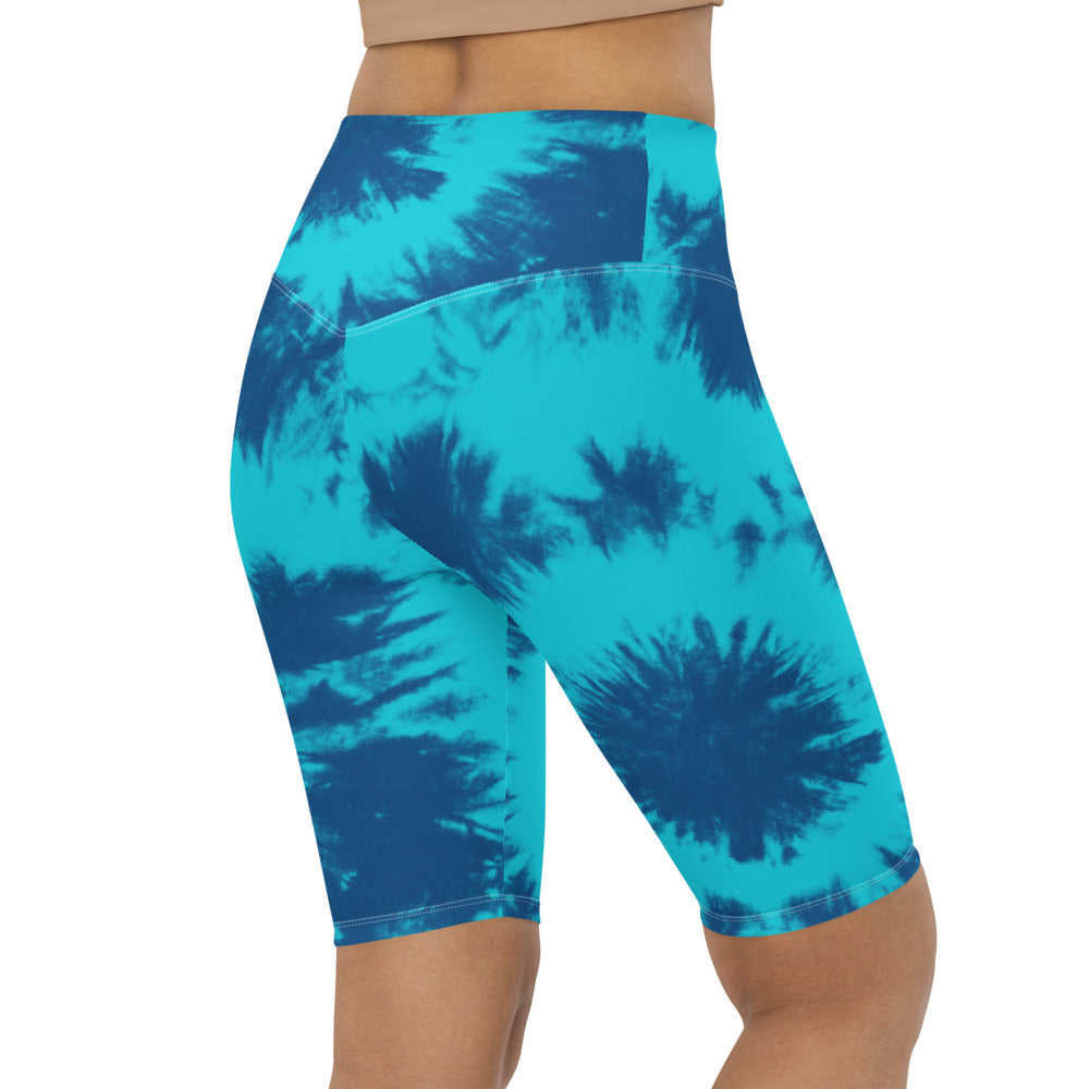 Womens Bike Shorts Blue & Aqua Tie Dye | Gearbunch.com