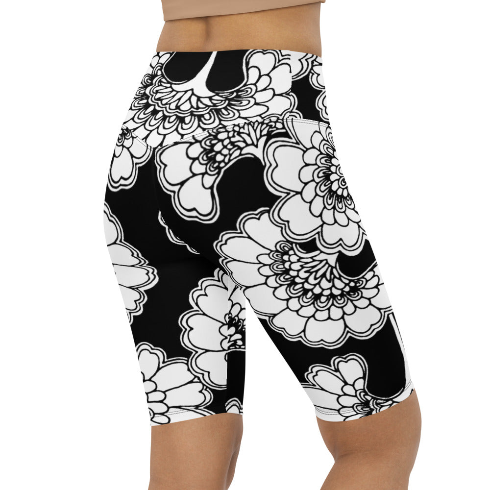 Womens Bike Shorts Japanese Floral Black/White | Gearbunch.com