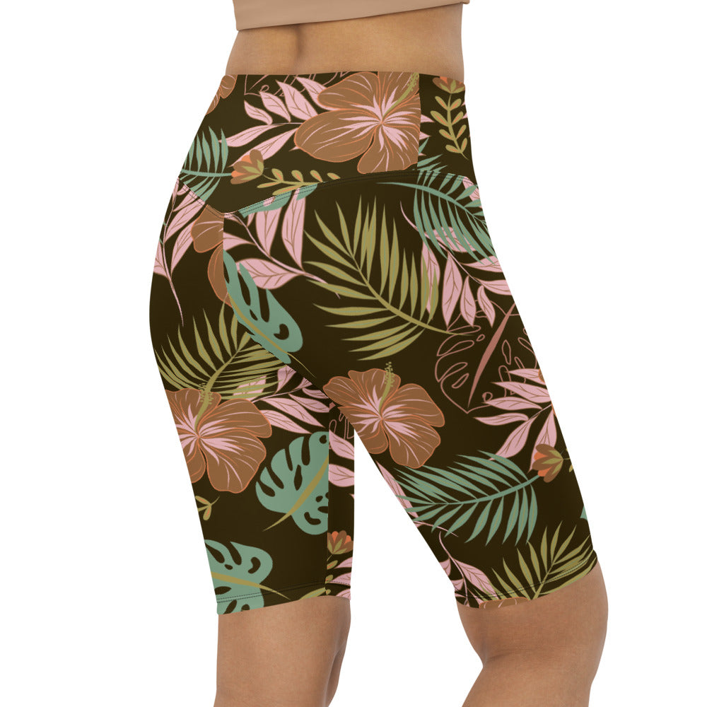 Womens Bike Shorts Fall Floral Brown/Pink/Green | Gearbunch.com