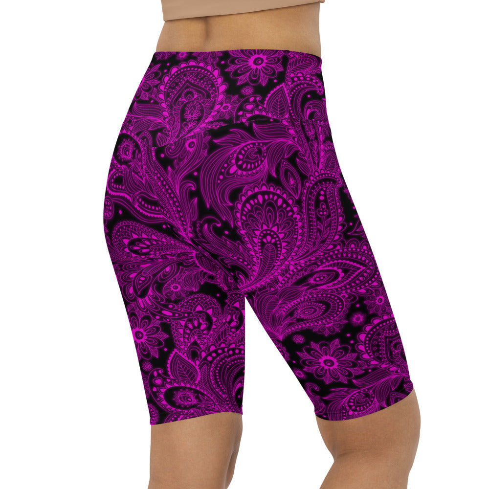 Womens Bike Shorts Pink Glowing Floral Pink/Black | Gearbunch.com