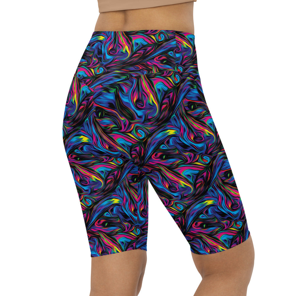 Womens Bike Shorts Psychedelic Neon Paint Black/Blue | Gearbunch.com