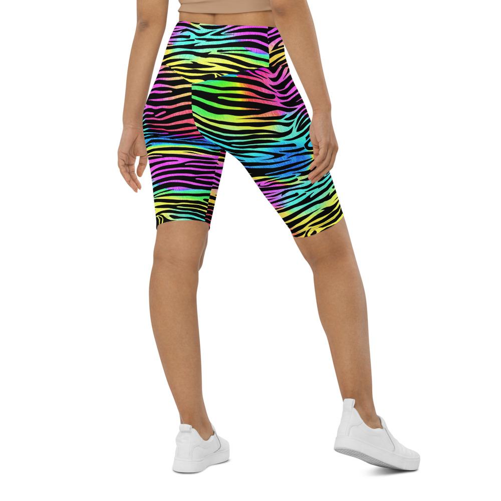 Womens Bike Shorts Colorful Zebra Striped Rainbow | Gearbunch.com