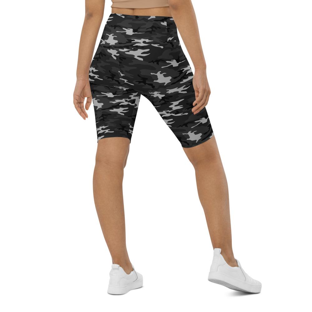 Womens Bike Shorts Dark Grey Camo Light Grey/Black | Gearbunch.com