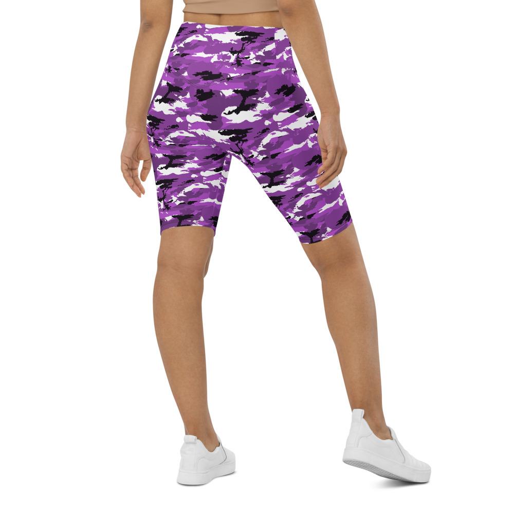 Womens Bike Shorts Purple Camo Purple/Black/White | Gearbunch.com