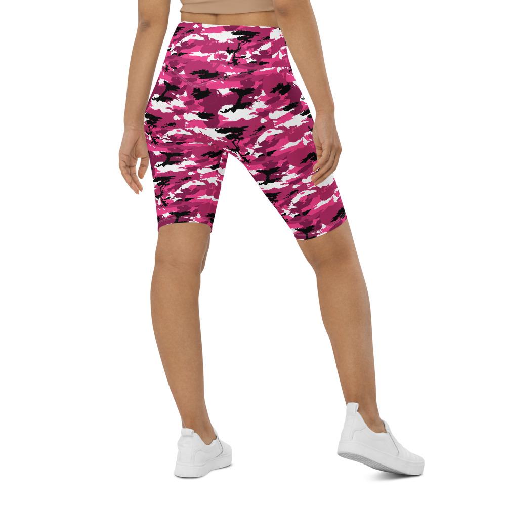 Womens Bike Shorts Pink Camo Black/White/Pink | Gearbunch.com