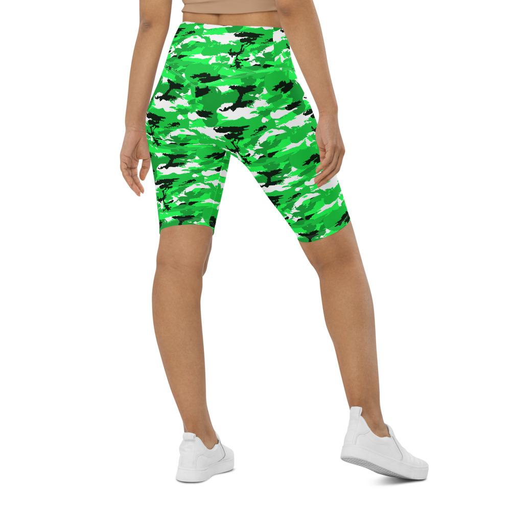 Womens Bike Shorts Lime Green Camo Green/Black/White | Gearbunch.com