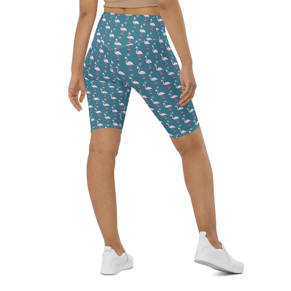 Bike Shorts Christmas Flamingo Patterned Teal/Red | Gearbunch.com