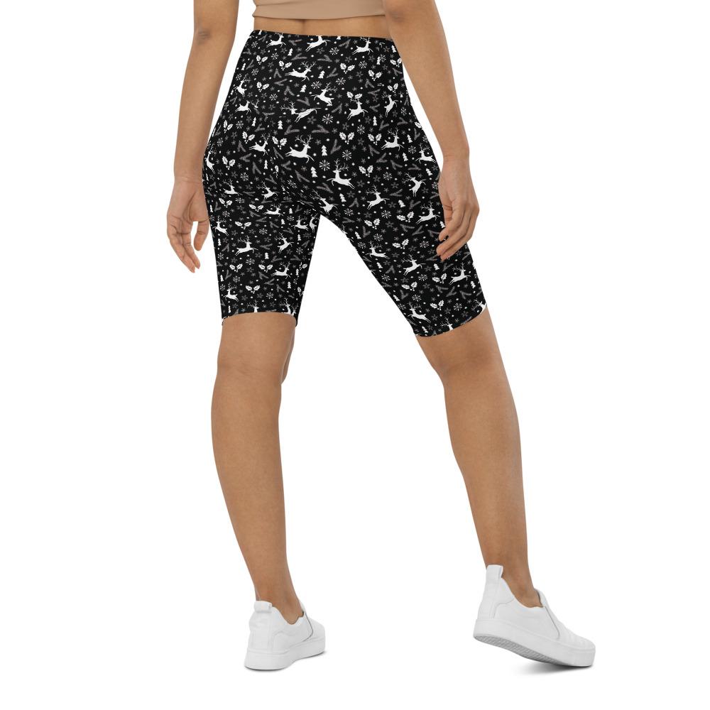 Black Reindeer Christmas Bike Shorts Black/White/Grey | Gearbunch.com