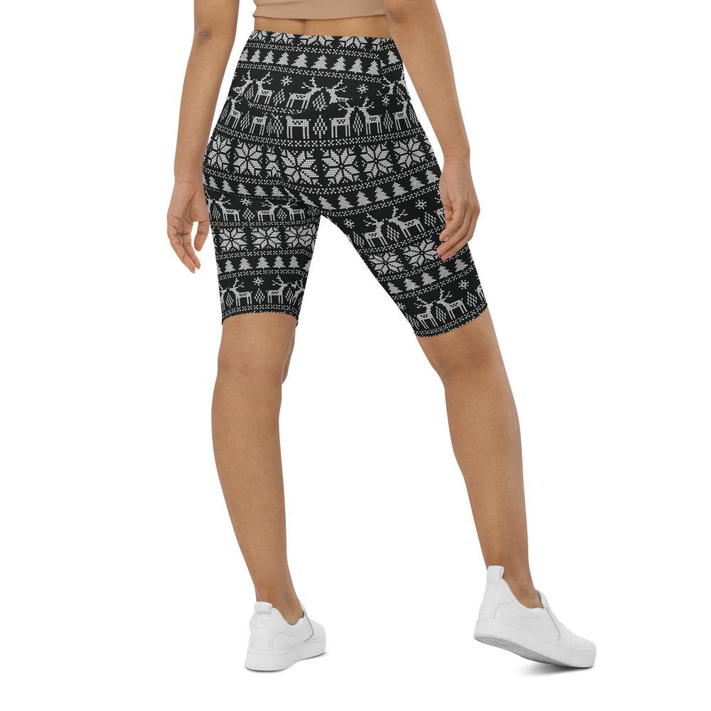 Womens Bike Shorts B&W Ugly Christmas Black/White | Gearbunch.com