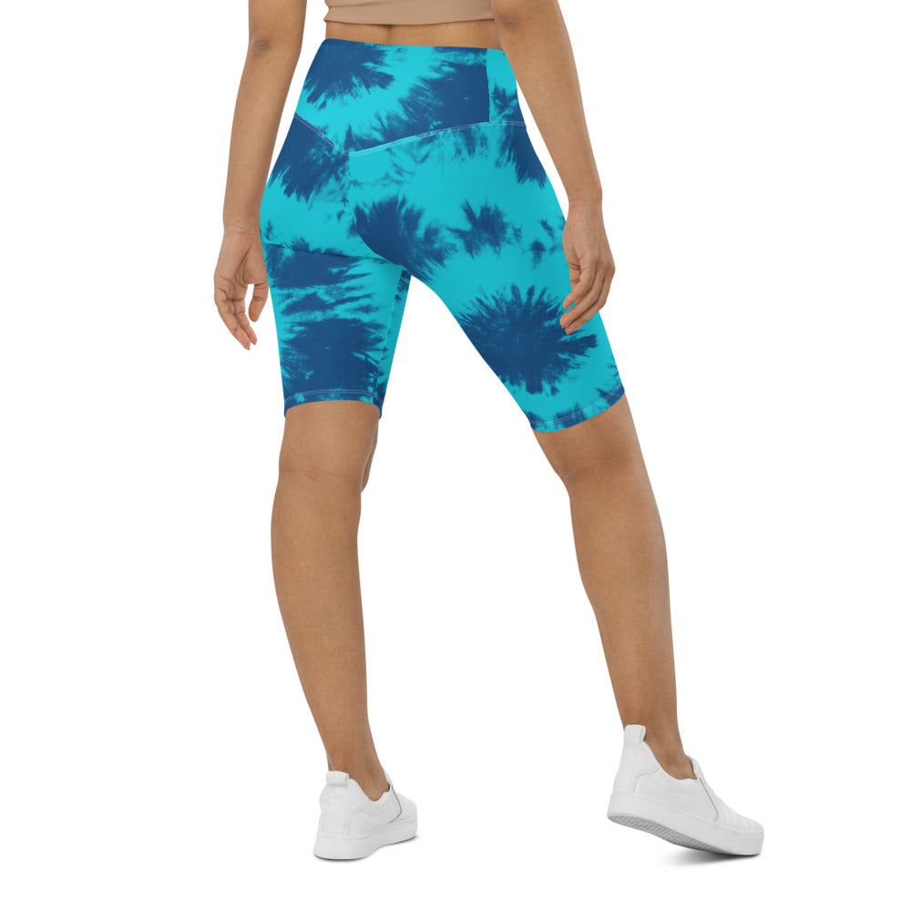 Womens Bike Shorts Blue & Aqua Tie Dye | Gearbunch.com