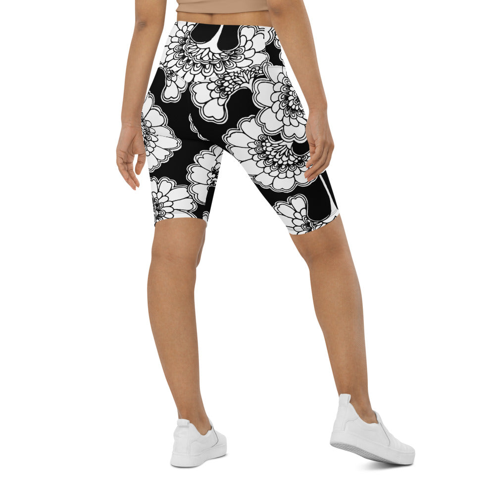 Womens Bike Shorts Japanese Floral Black/White | Gearbunch.com