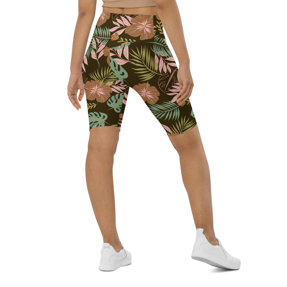 Womens Bike Shorts Fall Floral Brown/Pink/Green | Gearbunch.com