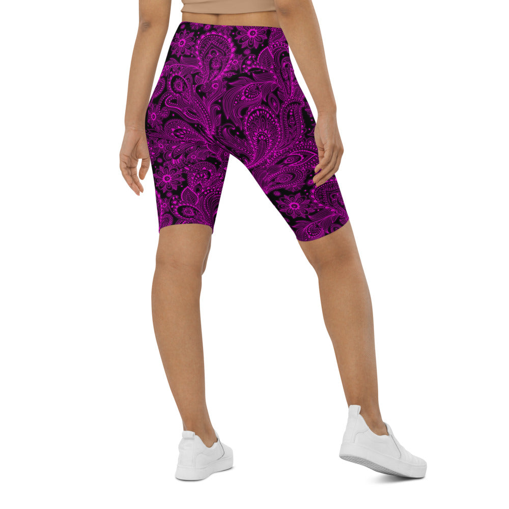 Womens Bike Shorts Pink Glowing Floral Pink/Black | Gearbunch.com