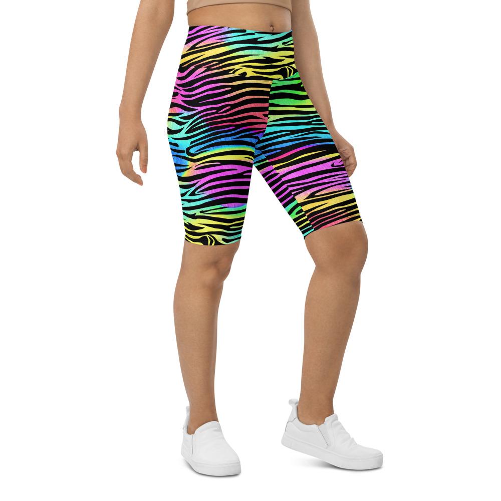 Womens Bike Shorts Colorful Zebra Striped Rainbow | Gearbunch.com