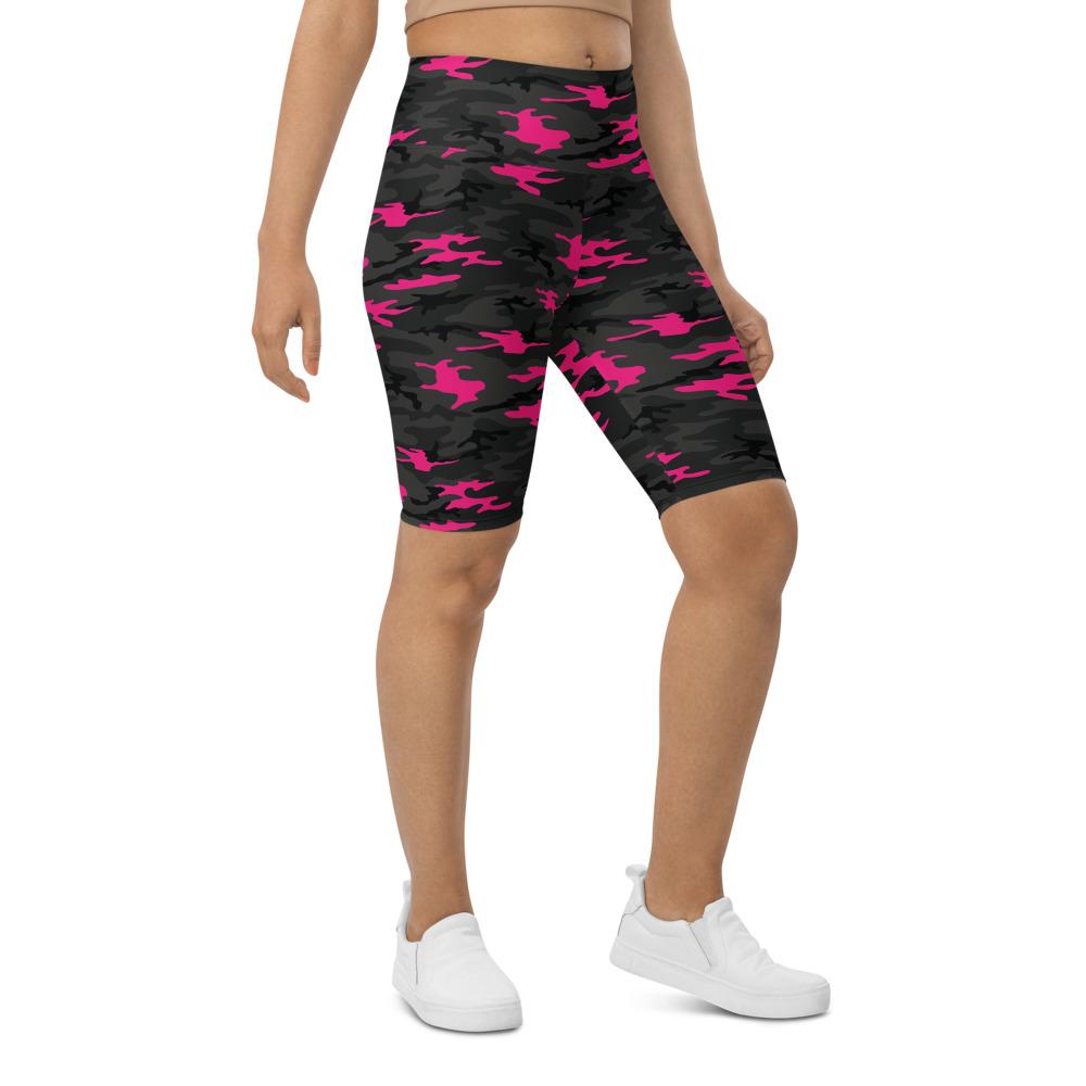 Womens Bike Shorts Dark Pink Camo Pink/Black/Charcoal | Gearbunch.com