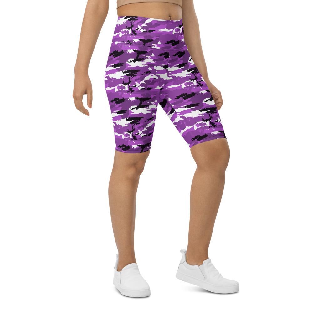 Womens Bike Shorts Purple Camo Purple/Black/White | Gearbunch.com