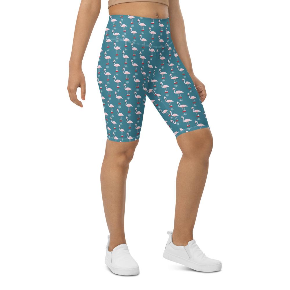 Bike Shorts Christmas Flamingo Patterned Teal/Red | Gearbunch.com