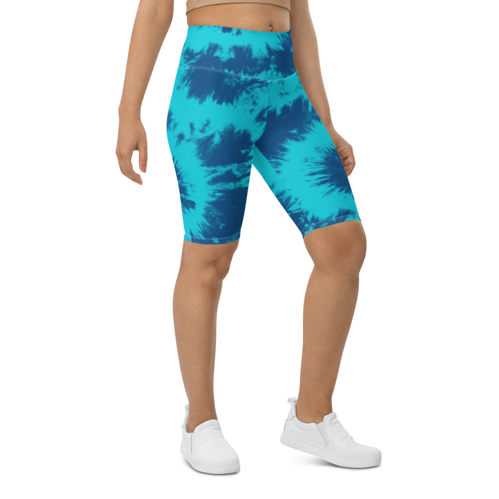 Womens Bike Shorts Blue & Aqua Tie Dye | Gearbunch.com