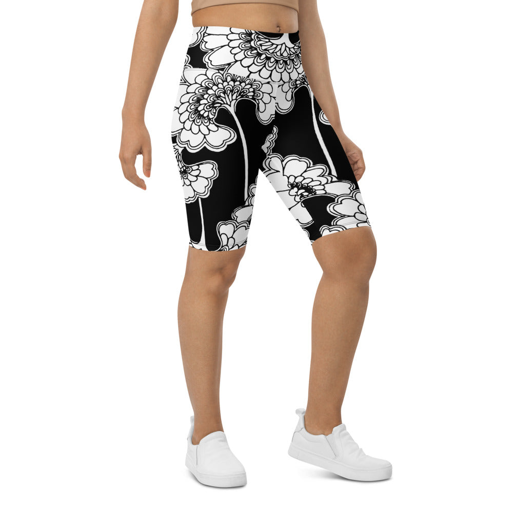 Womens Bike Shorts Japanese Floral Black/White | Gearbunch.com