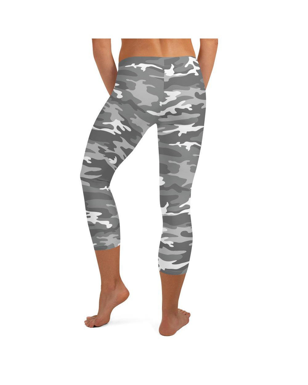 Womens Fashion Light Grey Camo Capri Leggings Grey/White | Gearbunch.com