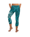 Womens Fashion Cyan Blue Lotus Capri Leggings | Gearbunch.com