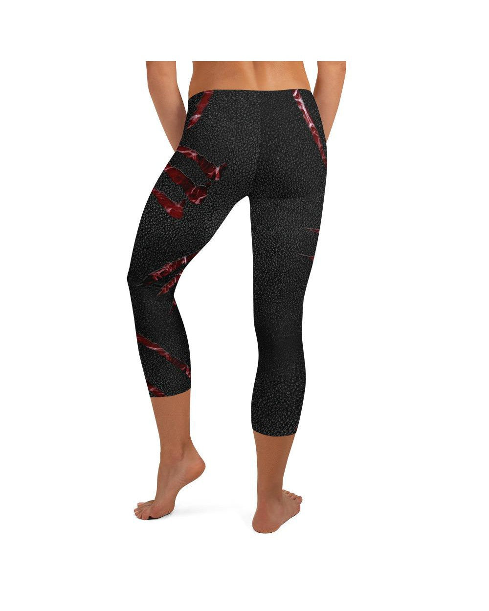 Womens Fashion Ripped Flesh Capri Leggings Black/Red | Gearbunch.com