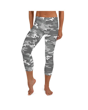 Womens Fashion Light Grey Camo Capri Leggings Grey/White | Gearbunch.com