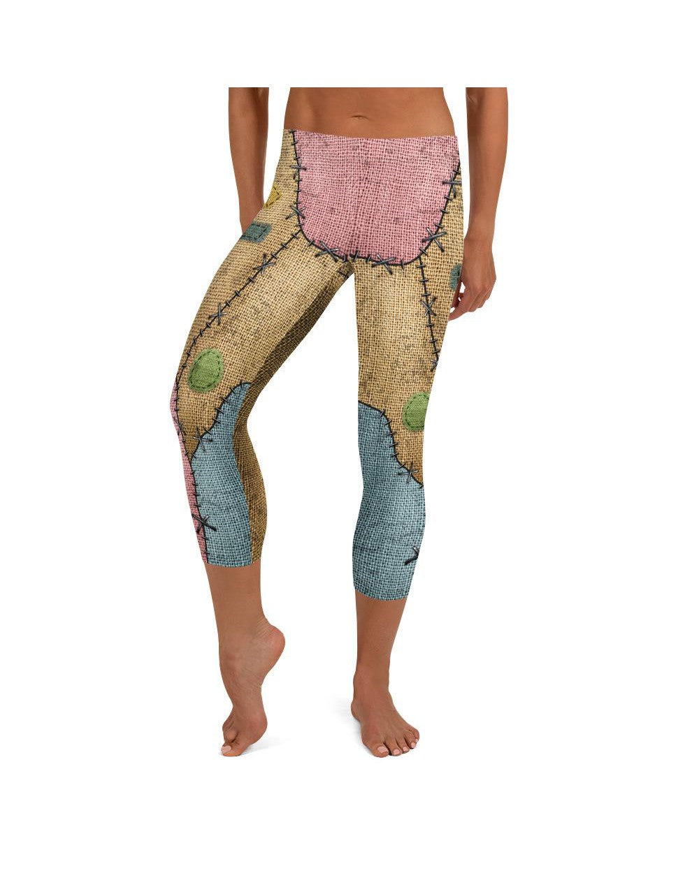 Womens Fashion Voodoo Doll Patch Capri Leggings Brown | Gearbunch.com