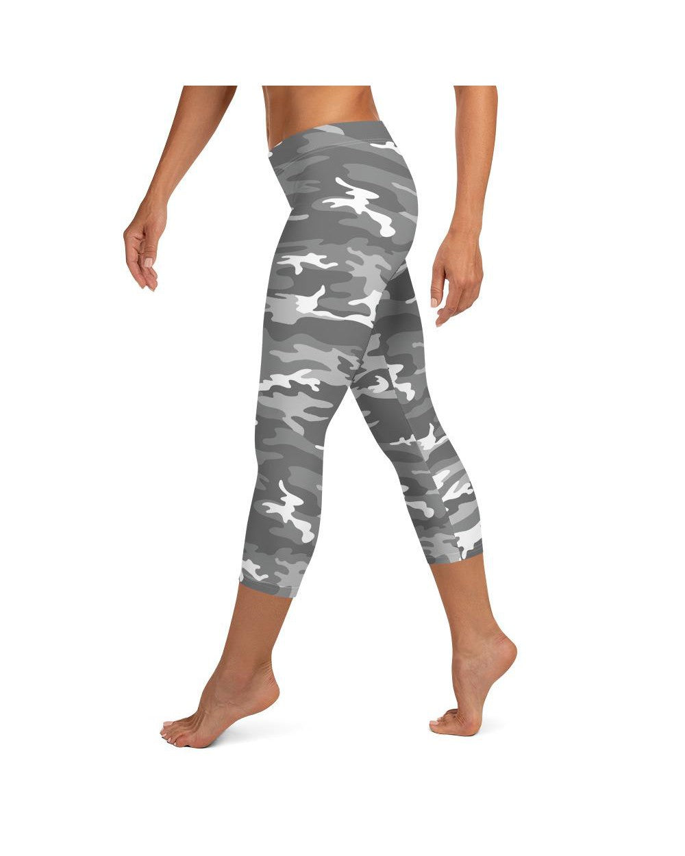 Womens Fashion Light Grey Camo Capri Leggings Grey/White | Gearbunch.com