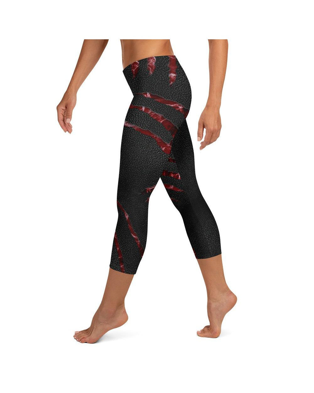 Womens Fashion Ripped Flesh Capri Leggings Black/Red | Gearbunch.com