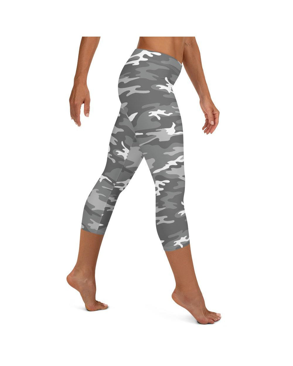 Womens Fashion Light Grey Camo Capri Leggings Grey/White | Gearbunch.com