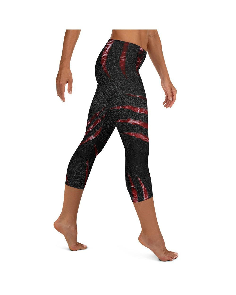 Womens Fashion Ripped Flesh Capri Leggings Black/Red | Gearbunch.com