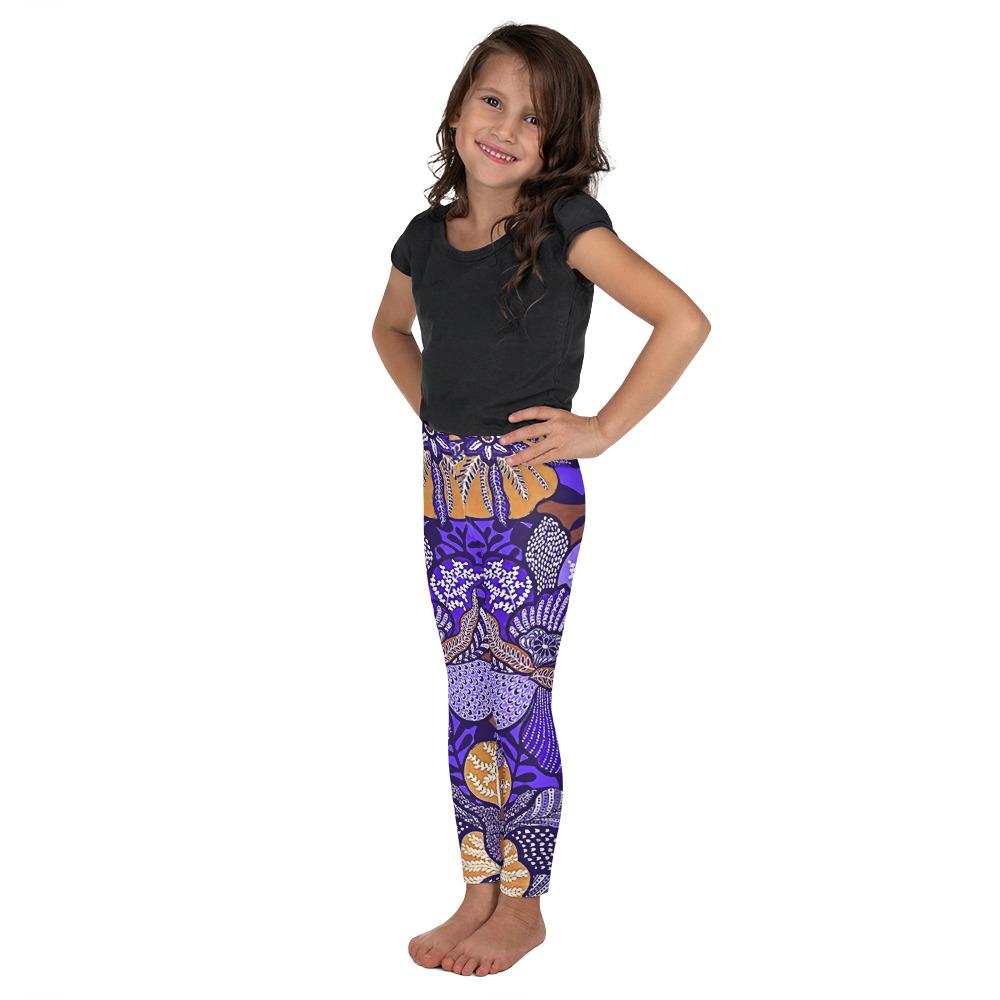 Purple Batik Floral Kids Leggings Gearbunch