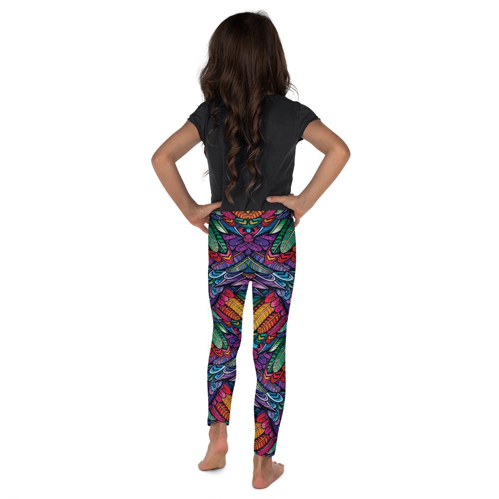 Kids Children Colorful Feathers Leggings Green/Purple | Gearbunch.com