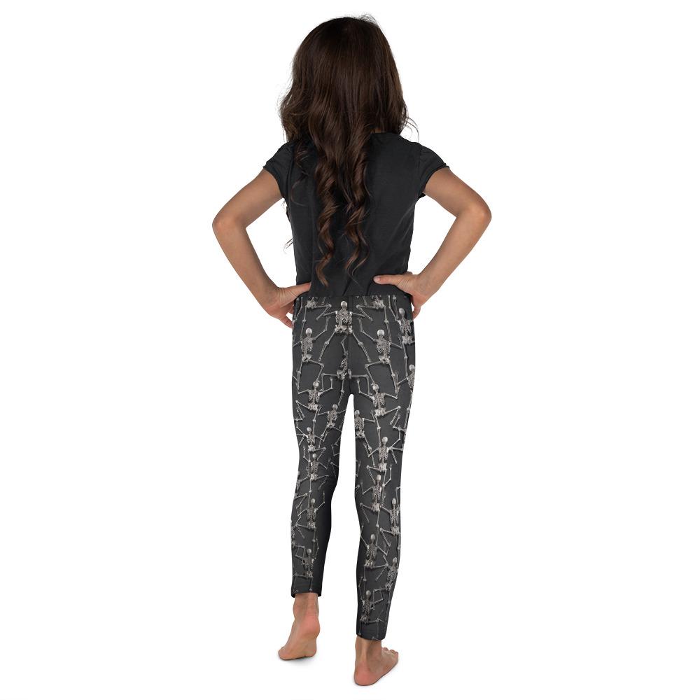 Kid Children Tiny Skeletons Creeping Up Leggings Black | Gearbunch.com