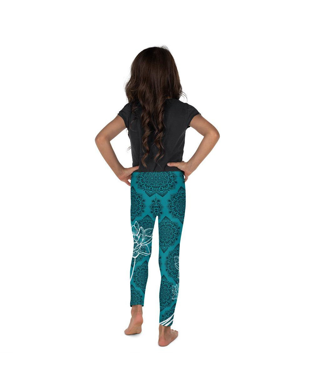 Kid Children Cyan Blue Lotus Leggings Blue/Black/White | Gearbunch.com