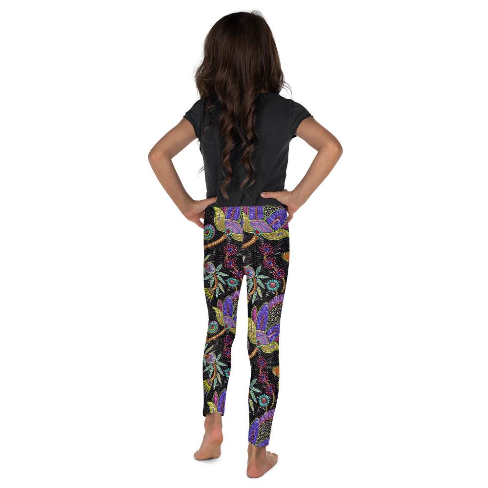 Kids Children Faux Paillette Flower Leggings Dark Grey | Gearbunch.com