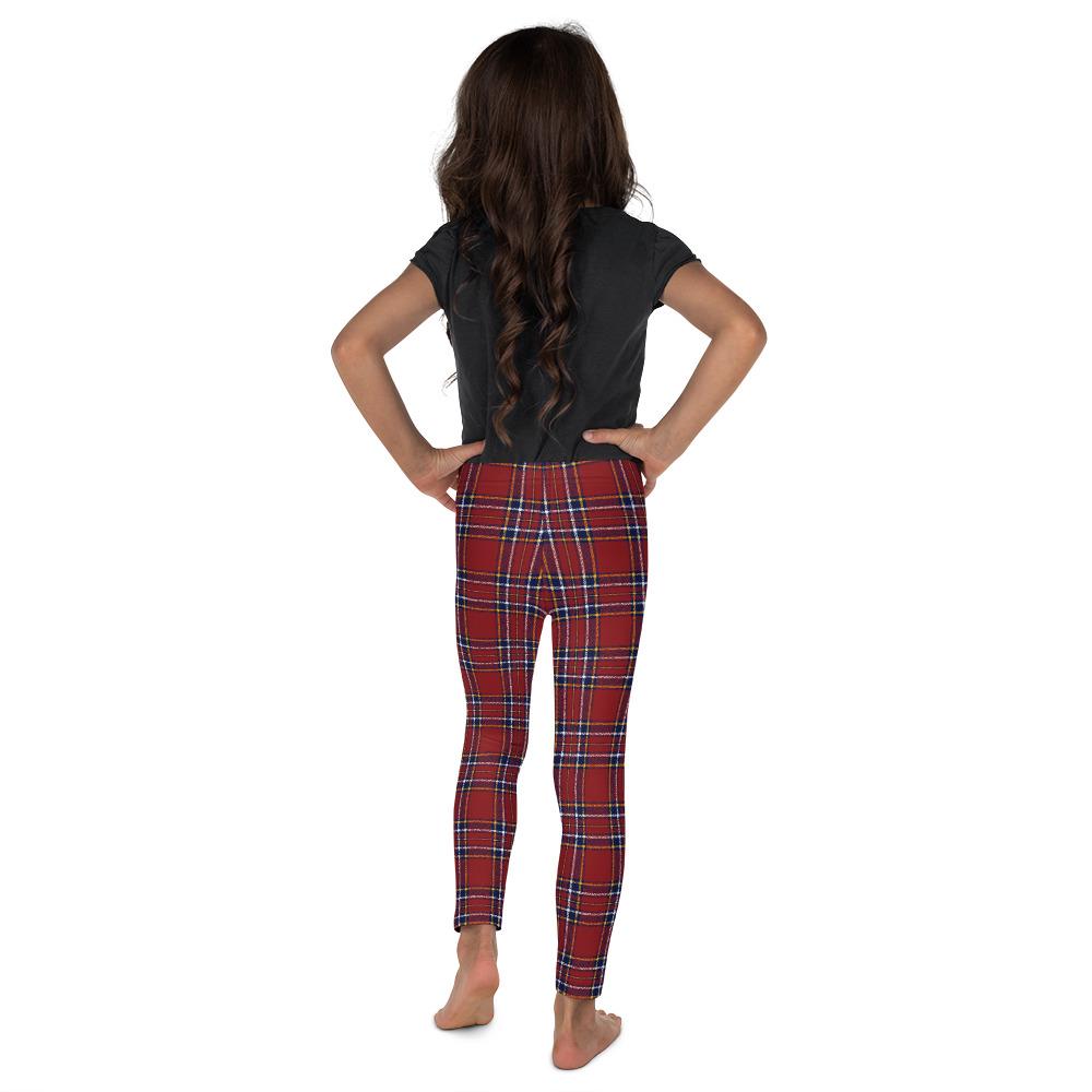 Kids Children Deep Red Tartan Leggings Red/Blue/White | Gearbunch.com