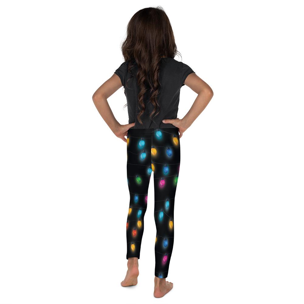 Kids Children Christmas Lights Leggings Black/Green | Gearbunch.com