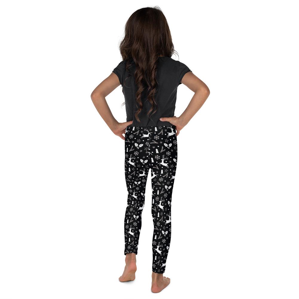 Kids Children Black Reindeer Christmas Leggings White | Gearbunch.com