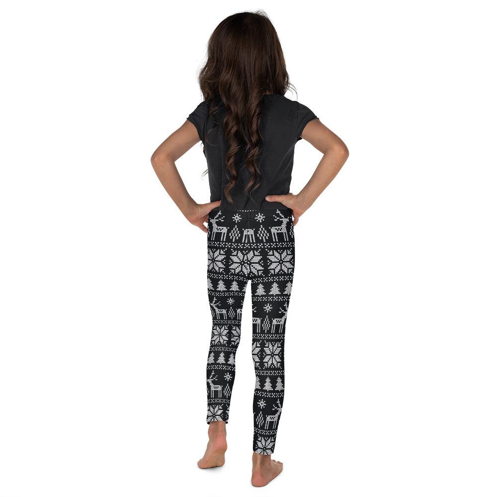 Kids Children B&W Ugly Christmas Leggings Black/White | Gearbunch.com