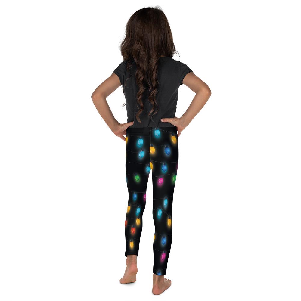 Kids Children Small Christmas Lights Leggings Black | Gearbunch.com