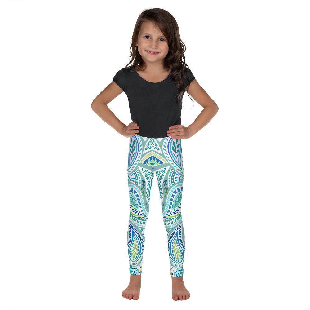 Blue and Green Paisley Kid's Leggings Gearbunch