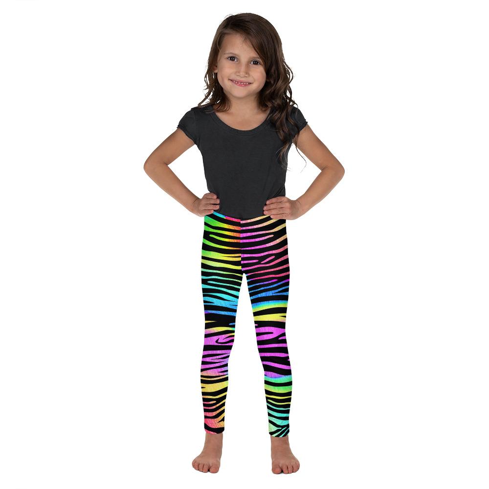 Kids Children Colorful Zebra Striped Leggings Rainbow