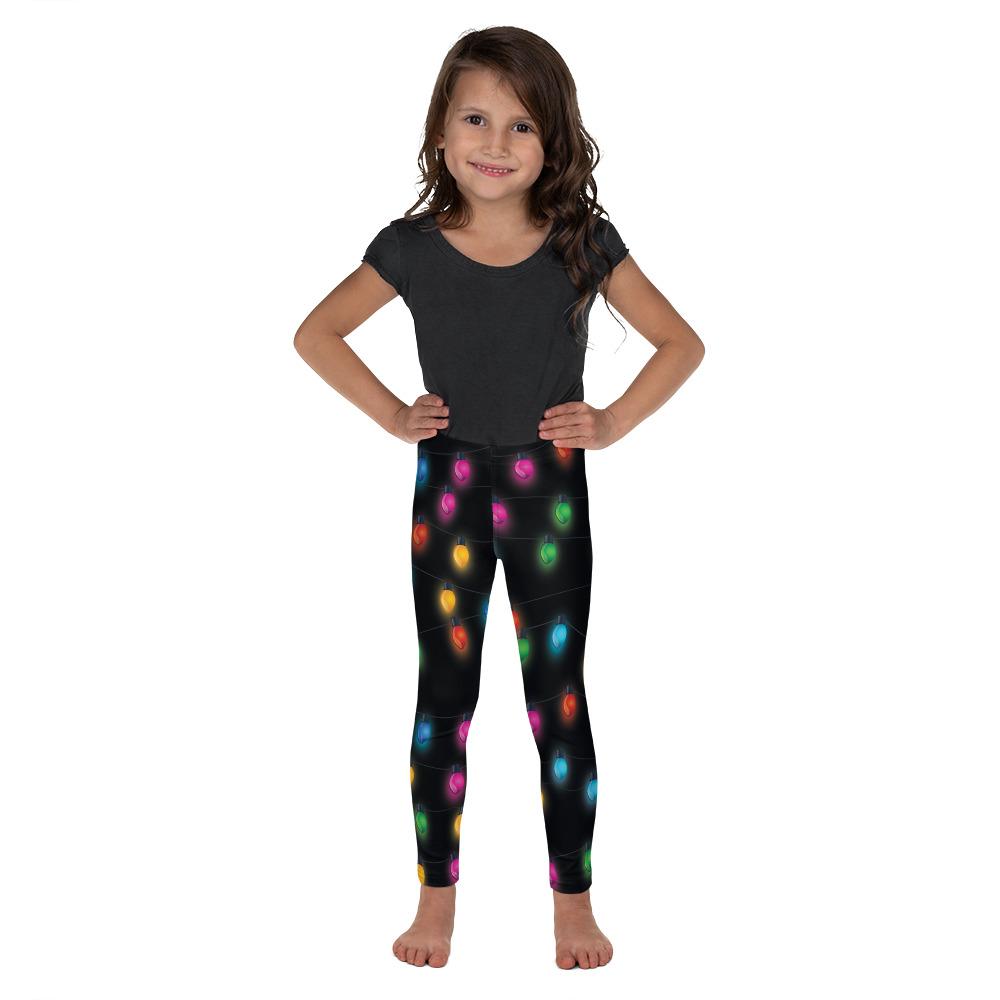 Kids Children Christmas Lights Leggings Black/Green | Gearbunch.com