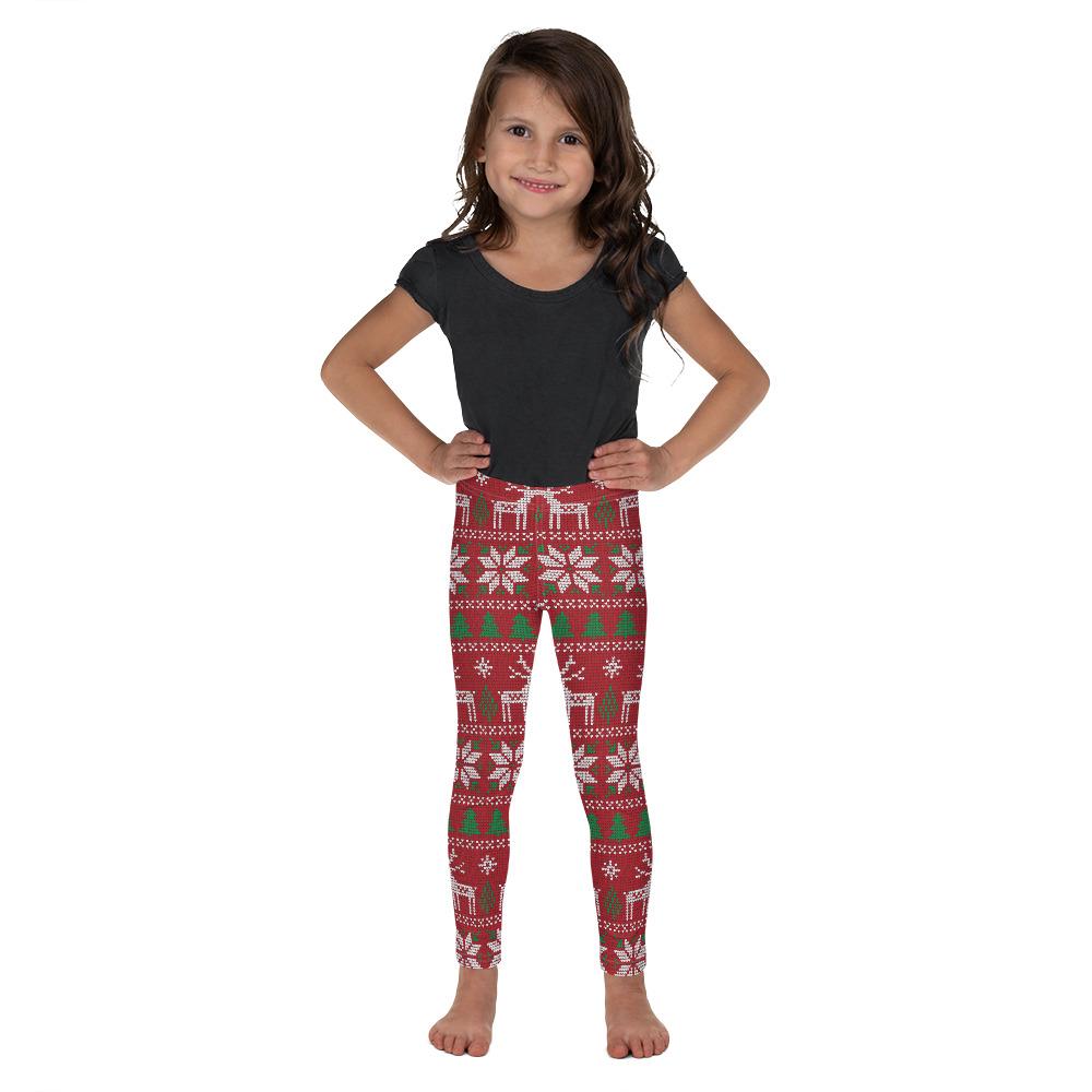 Kids Children Red Ugly Christmas Leggings White/Green | Gearbunch.com