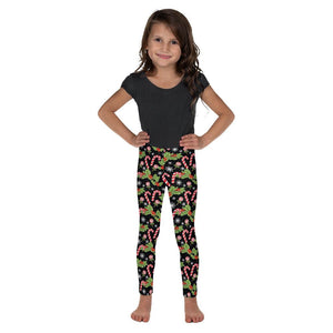 Kids Children Holly Leaves with Berries Leggings Black | Gearbunch.com