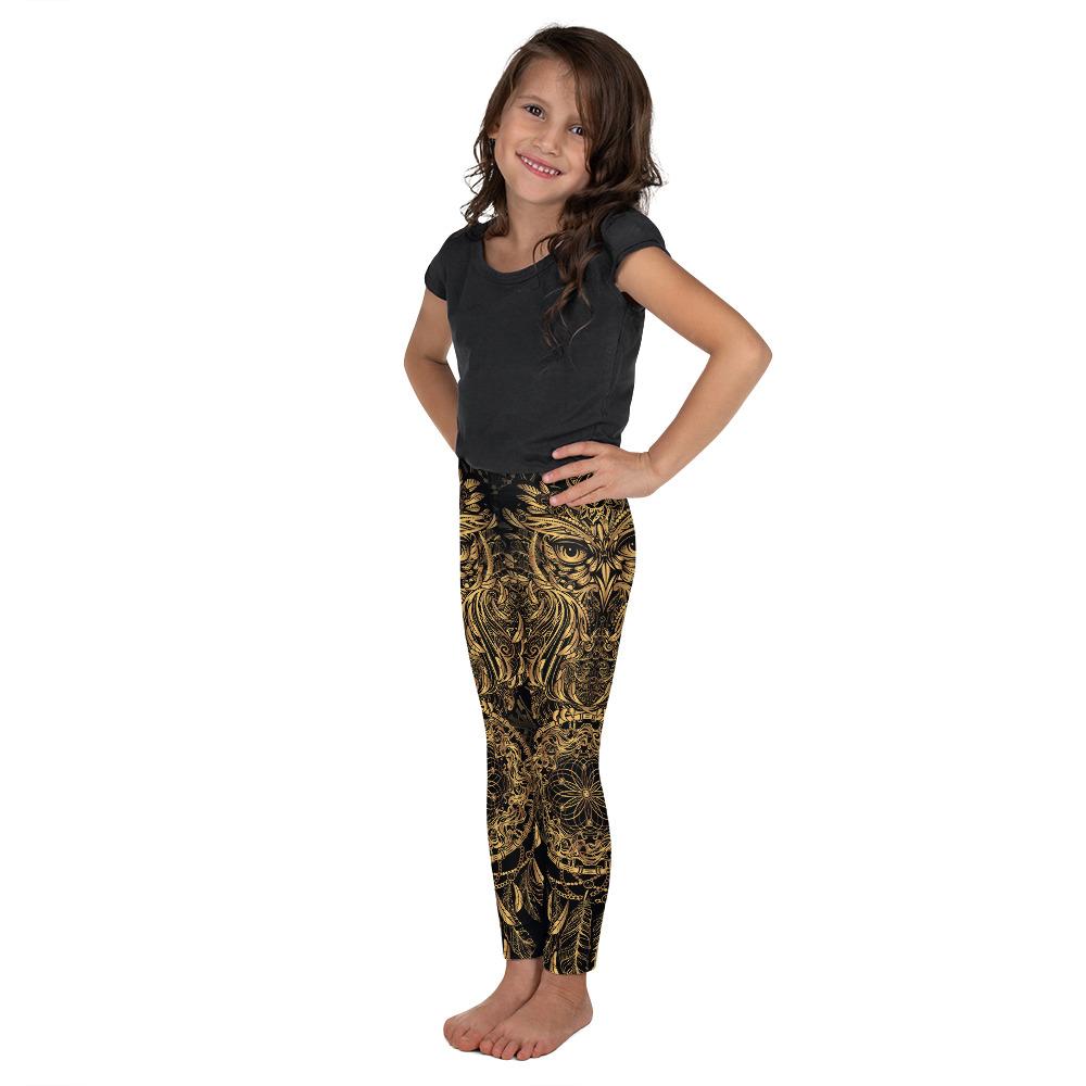 Golden Ornamental Owl Kid's Leggings Gearbunch