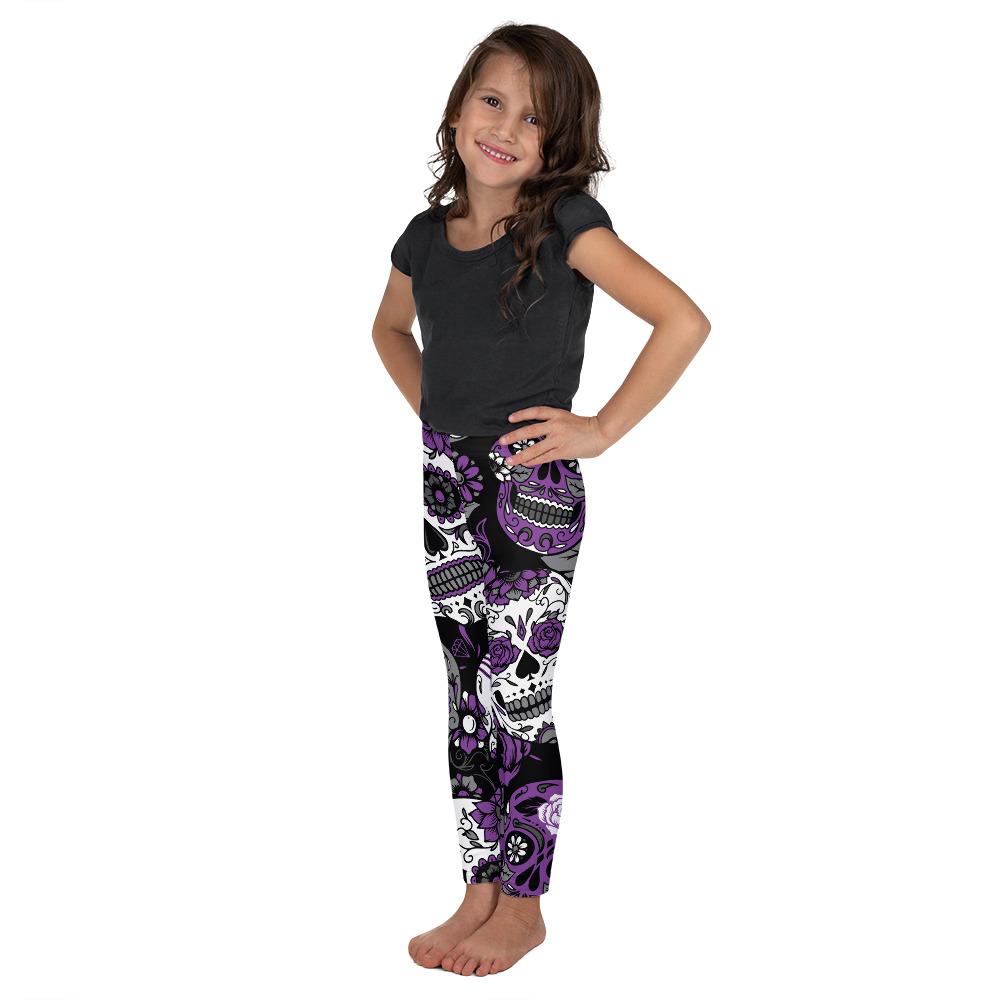 Purple Sugar Skull Kid's Leggings Gearbunch