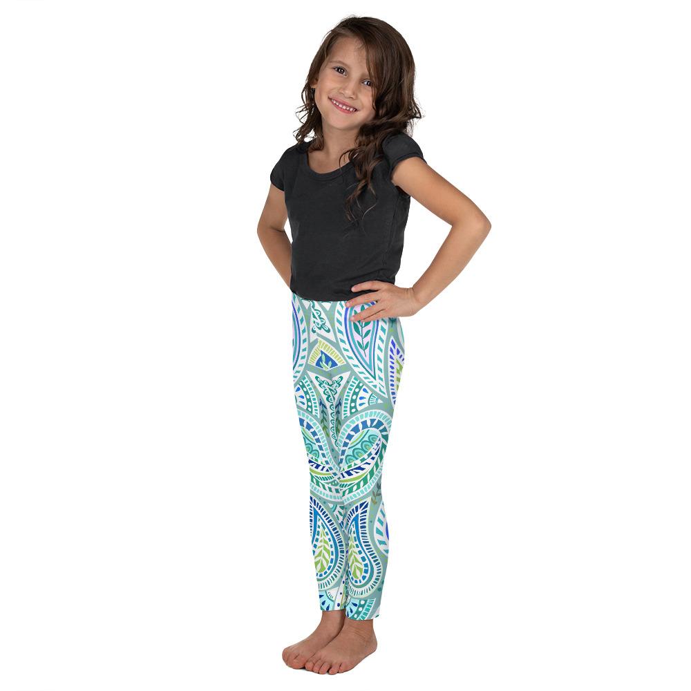 Blue and Green Paisley Kid's Leggings Gearbunch